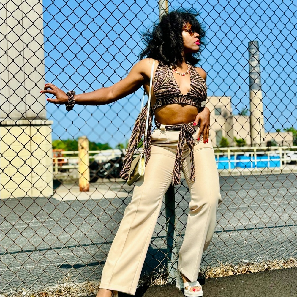 Zebra Print Wrap Around Halter Top - image 1